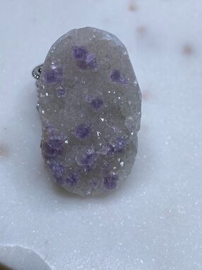 Lavender Raw Stone Statement Ring - Silver Tone